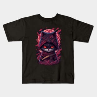 evil ninja cat face Kids T-Shirt
